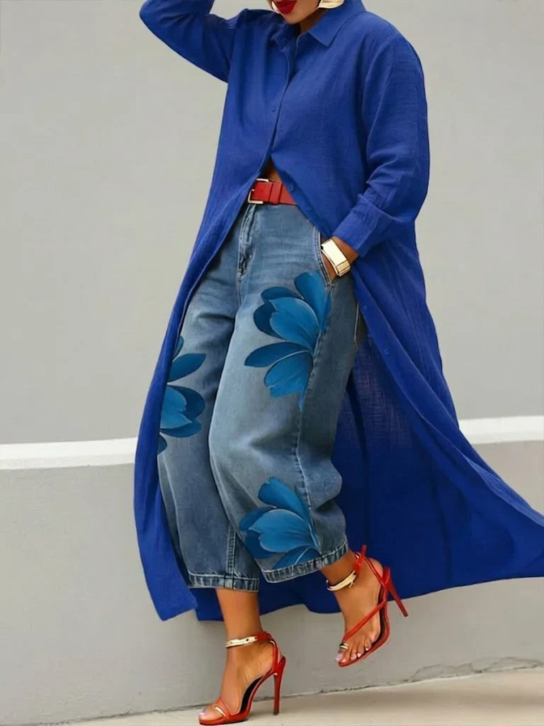 Analie | Hemdkleid mit Blumenjeans-Set