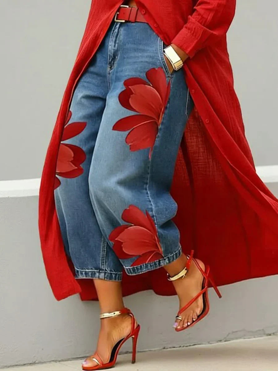 Analie | Hemdkleid mit Blumenjeans-Set