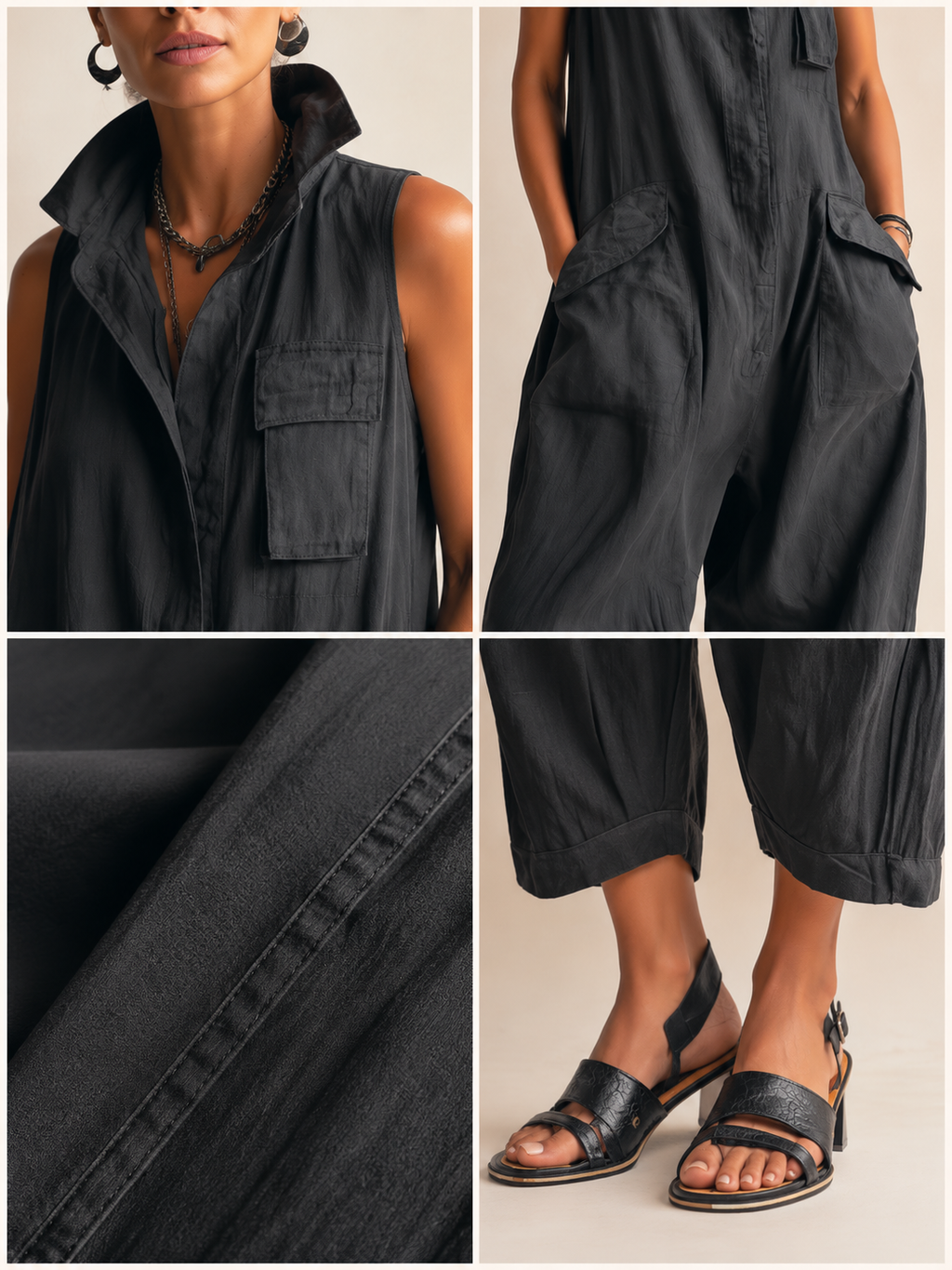 Zaria | Ärmelloser Utility-Jumpsuit mit weitem Bein" could be rewritten as: "Zaria | Ärmelloser Utility-Jumpsuit mit weitem Schnitt