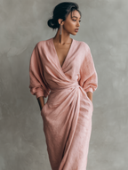 Ivette | Leinen Maxikleid mit fließendem V-Ausschnitt
