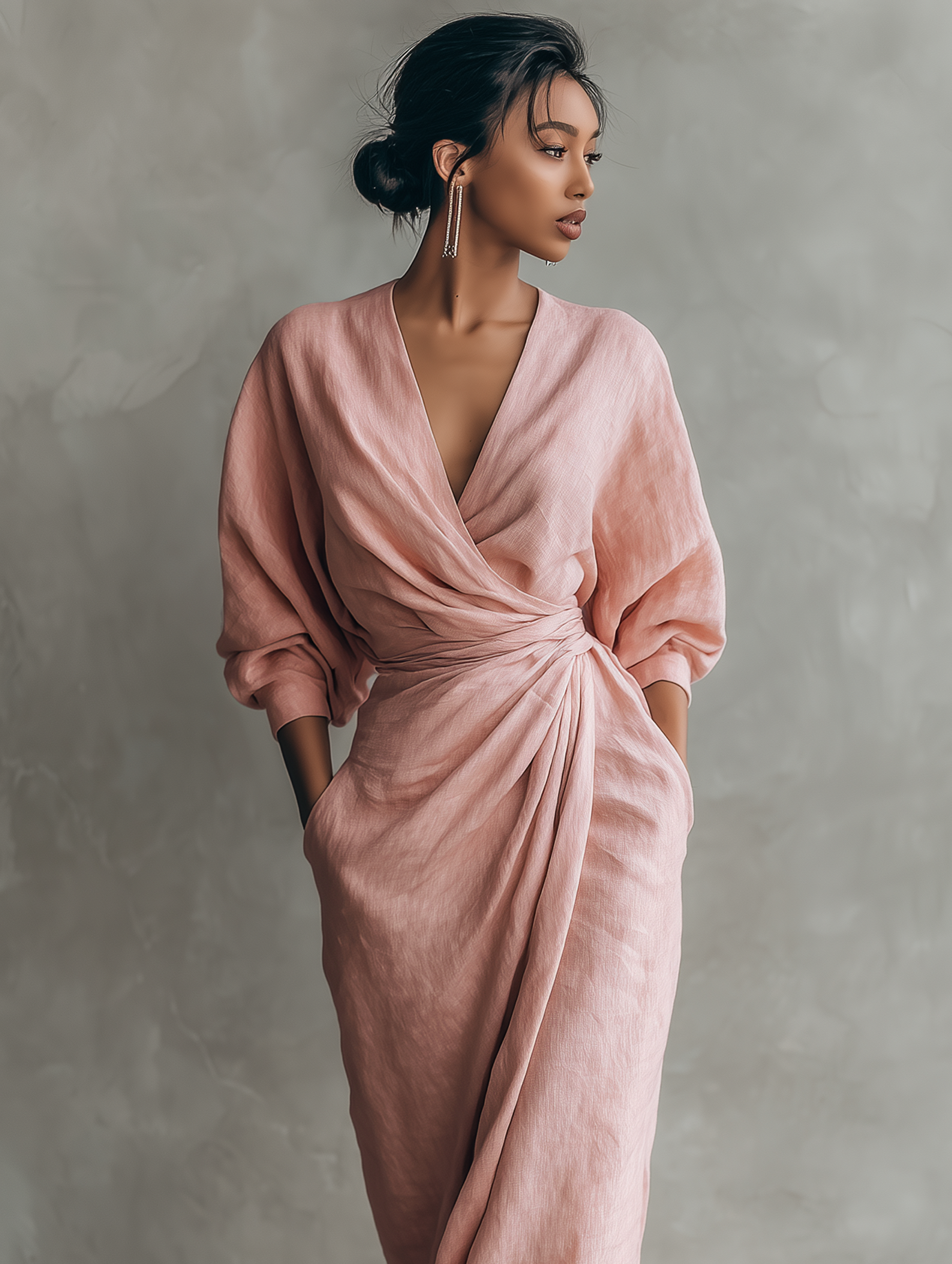 Ivette | Leinen Maxikleid mit fließendem V-Ausschnitt