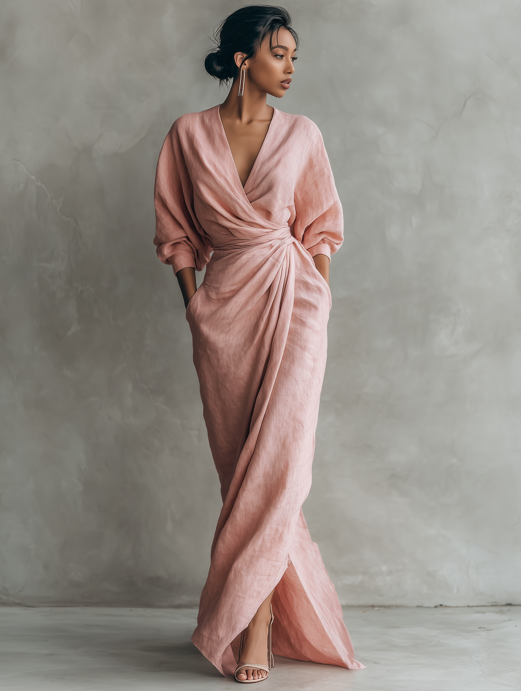 Ivette | Leinen Maxikleid mit fließendem V-Ausschnitt