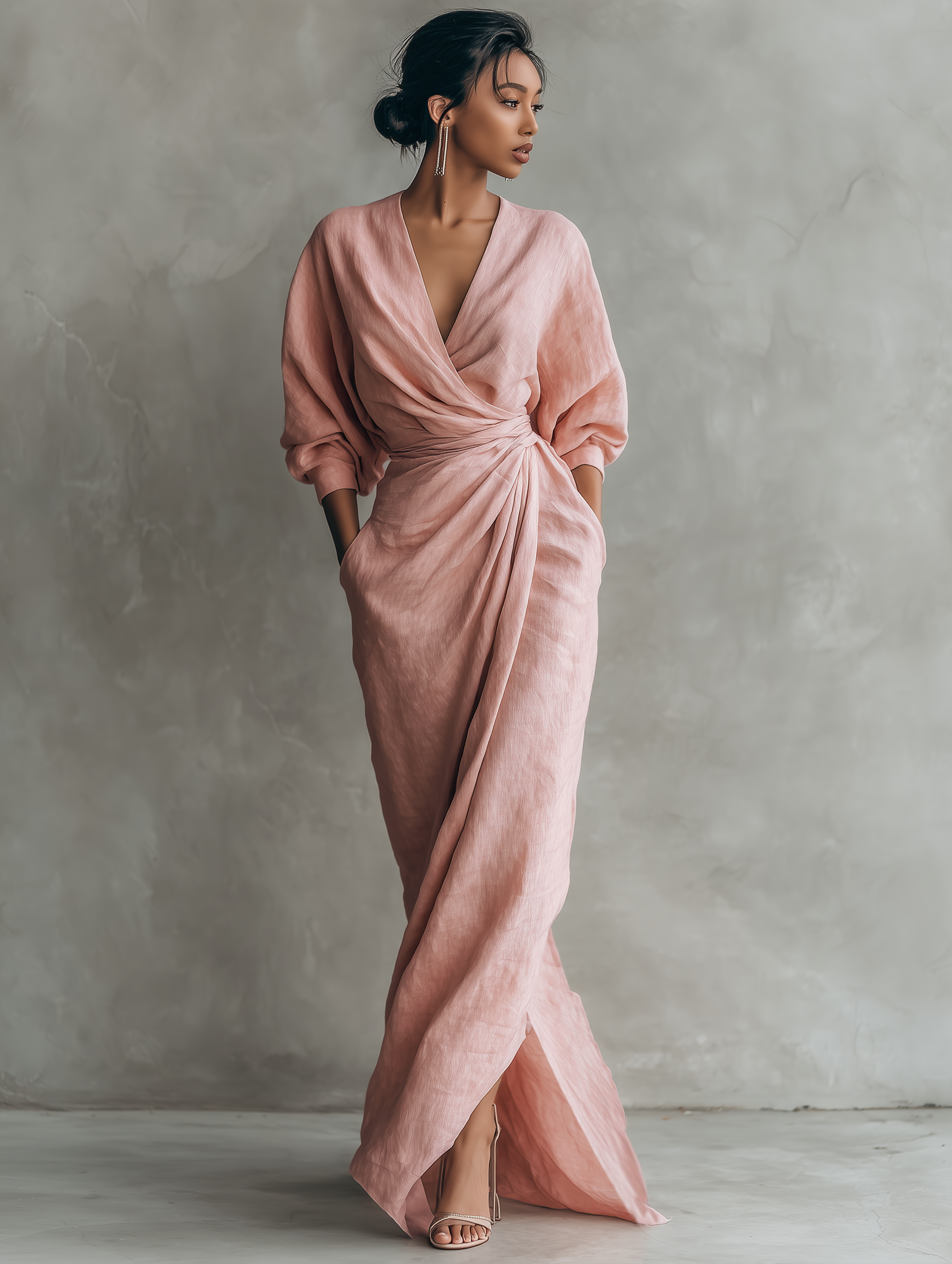 Ivette | Leinen Maxikleid mit fließendem V-Ausschnitt