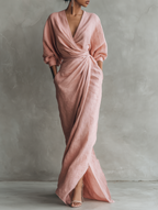 Ivette | Leinen Maxikleid mit fließendem V-Ausschnitt