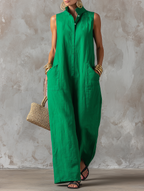 Selene | Entspannter Leinen-Jumpsuit mit Stehkragen