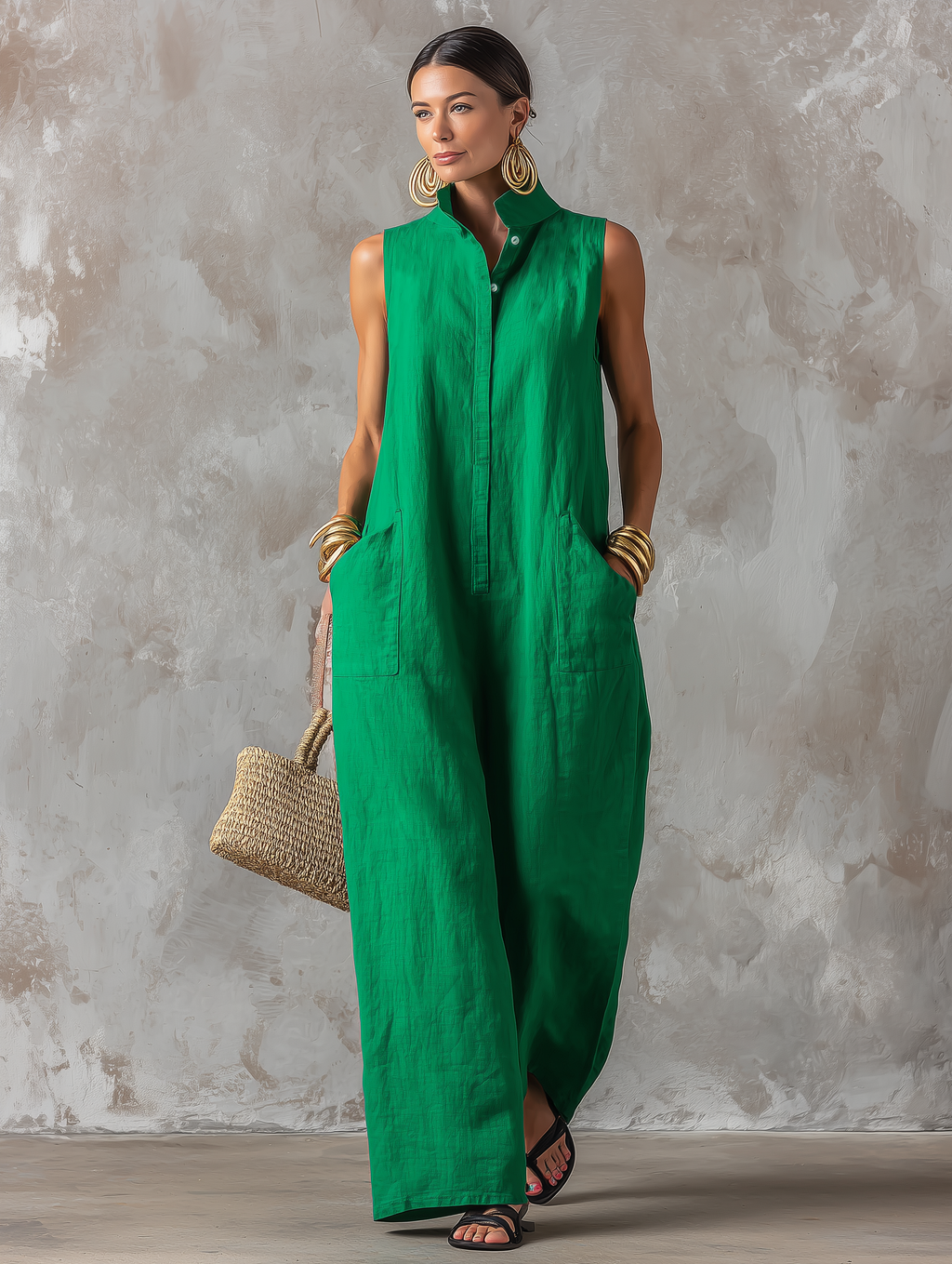 Selene | Entspannter Leinen-Jumpsuit mit Stehkragen