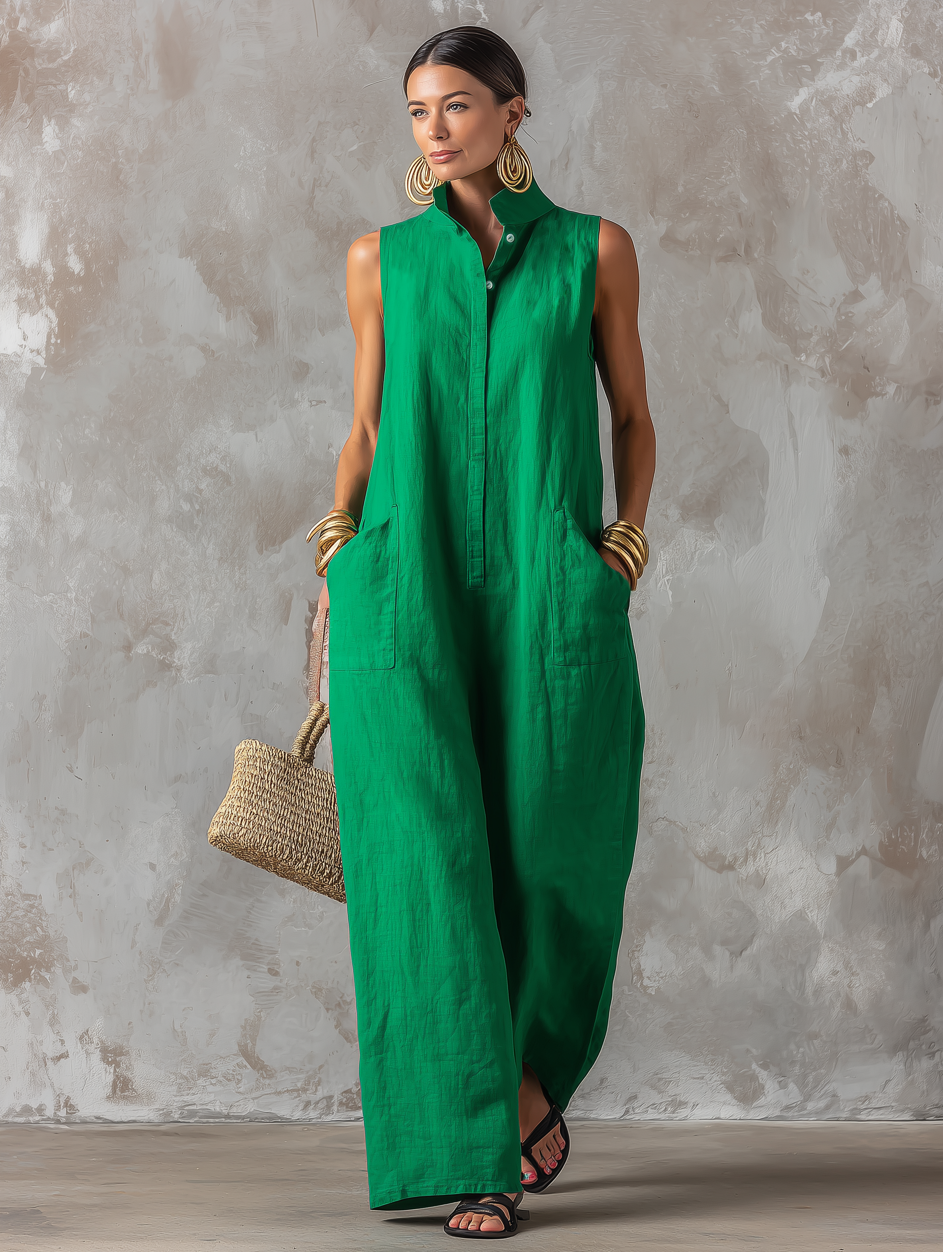 Selene | Entspannter Leinen-Jumpsuit mit Stehkragen