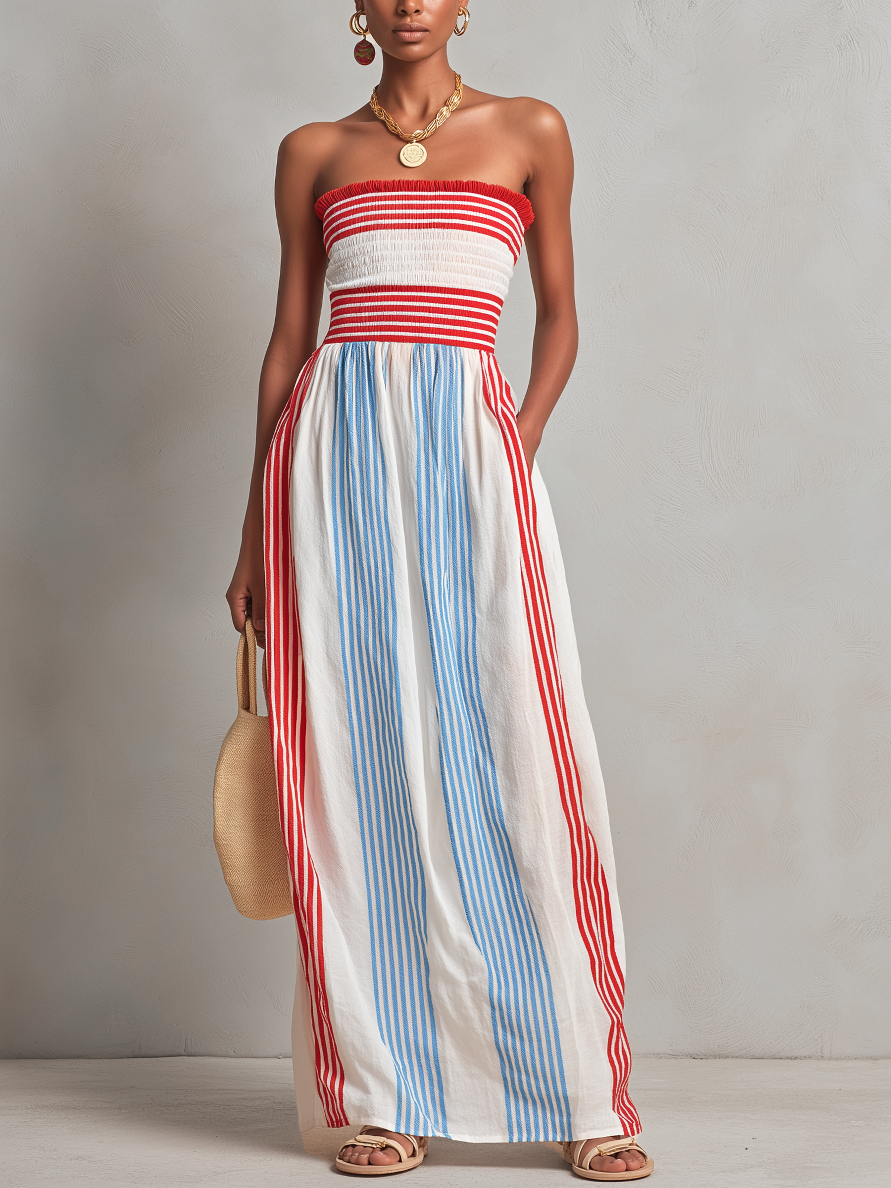 Talia | Strapless Striped Maxi Dress