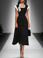Delphine | Colorblock Midikleid mit rechteckigem Ausschnitt