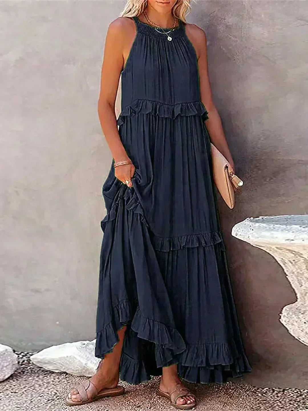 Lou | Elegantes ärmelloses Kleid mit Rüschen-Details