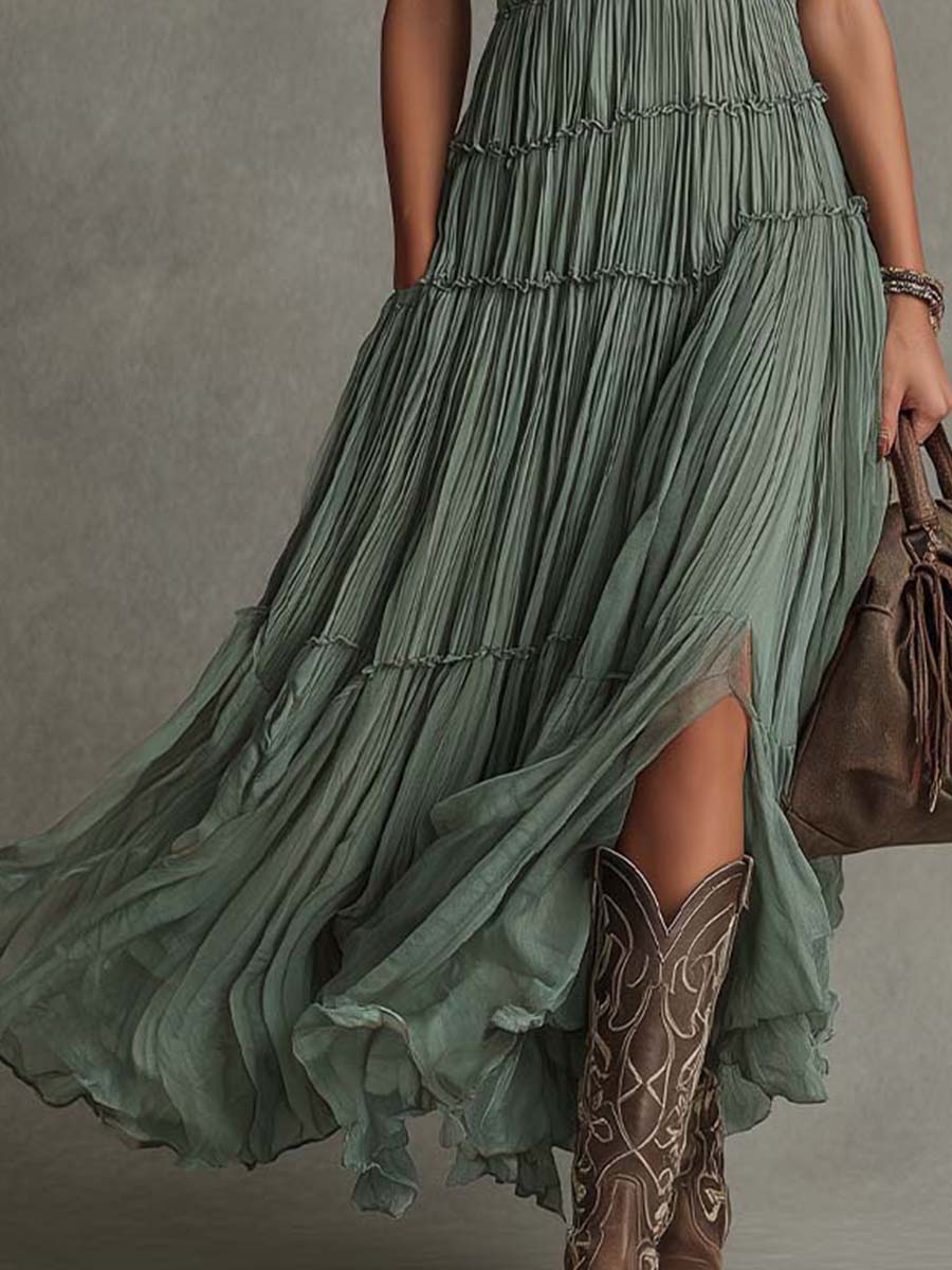 Camille | Bohemian Pleated Maxi Dress