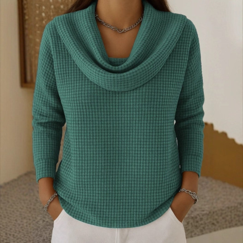 Amber | Eleganter Waffel-Pullover mit Warmem Wasserfall-Ausschnitt