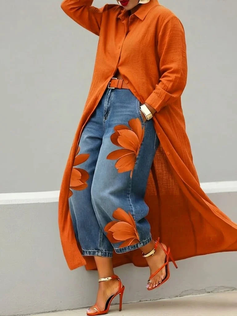 Analie | Hemdkleid mit Blumenjeans-Set
