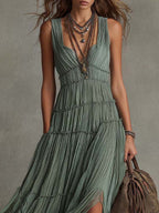 Camille | Bohemian Pleated Maxi Dress