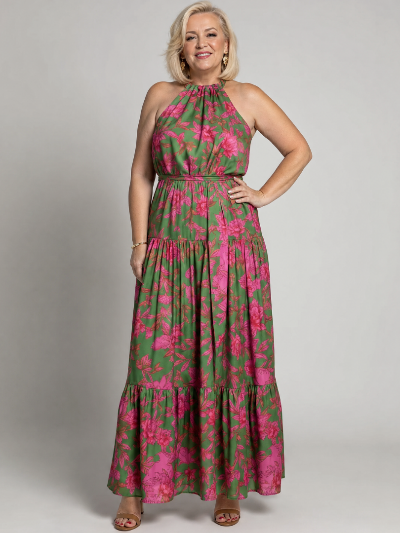 Emma | Draped Halter Neck Midi Dress