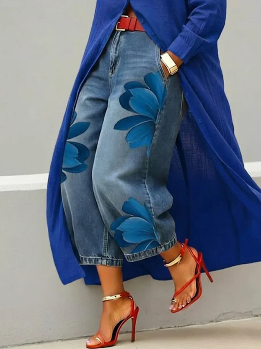 Analie | Hemdkleid mit Blumenjeans-Set