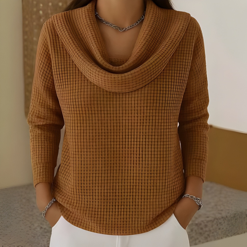 Amber | Eleganter Waffel-Pullover mit Warmem Wasserfall-Ausschnitt