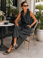 Zaria | Ärmelloser Utility-Jumpsuit mit weitem Bein" could be rewritten as: "Zaria | Ärmelloser Utility-Jumpsuit mit weitem Schnitt