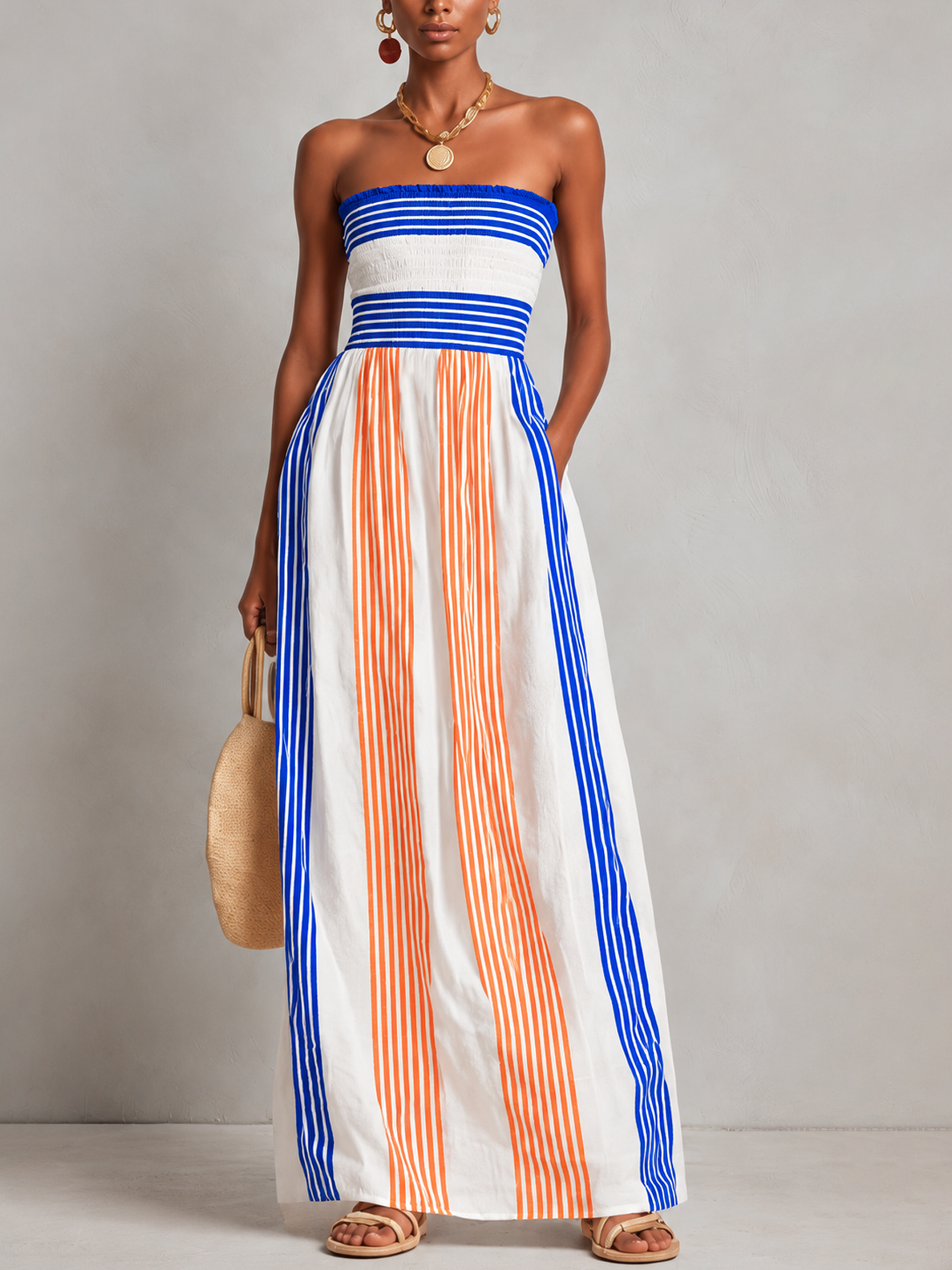 Talia | Strapless Striped Maxi Dress