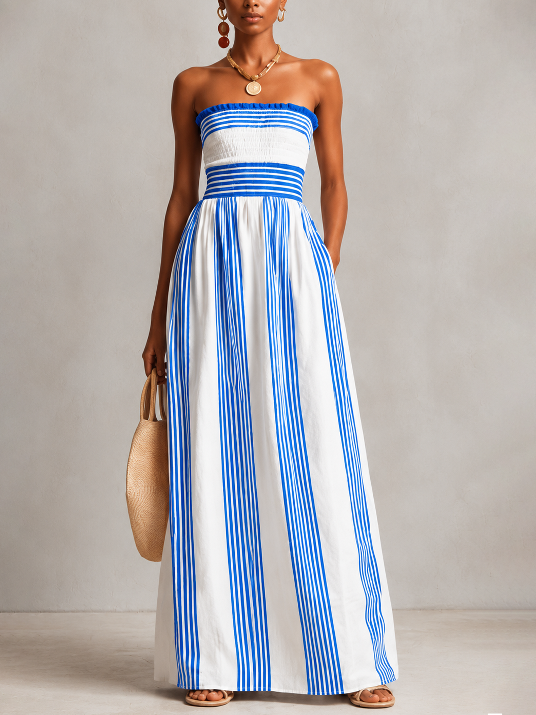 Talia | Strapless Striped Maxi Dress