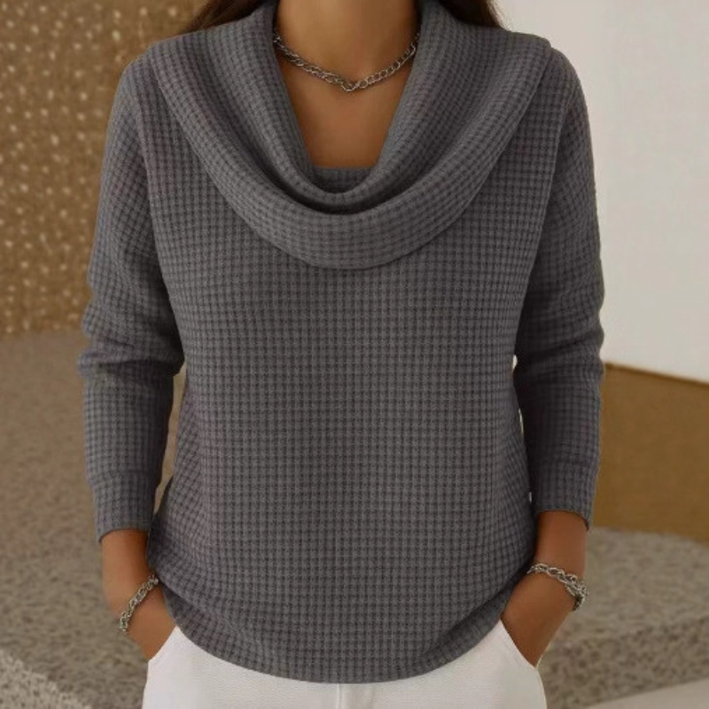Amber | Eleganter Waffel-Pullover mit Warmem Wasserfall-Ausschnitt