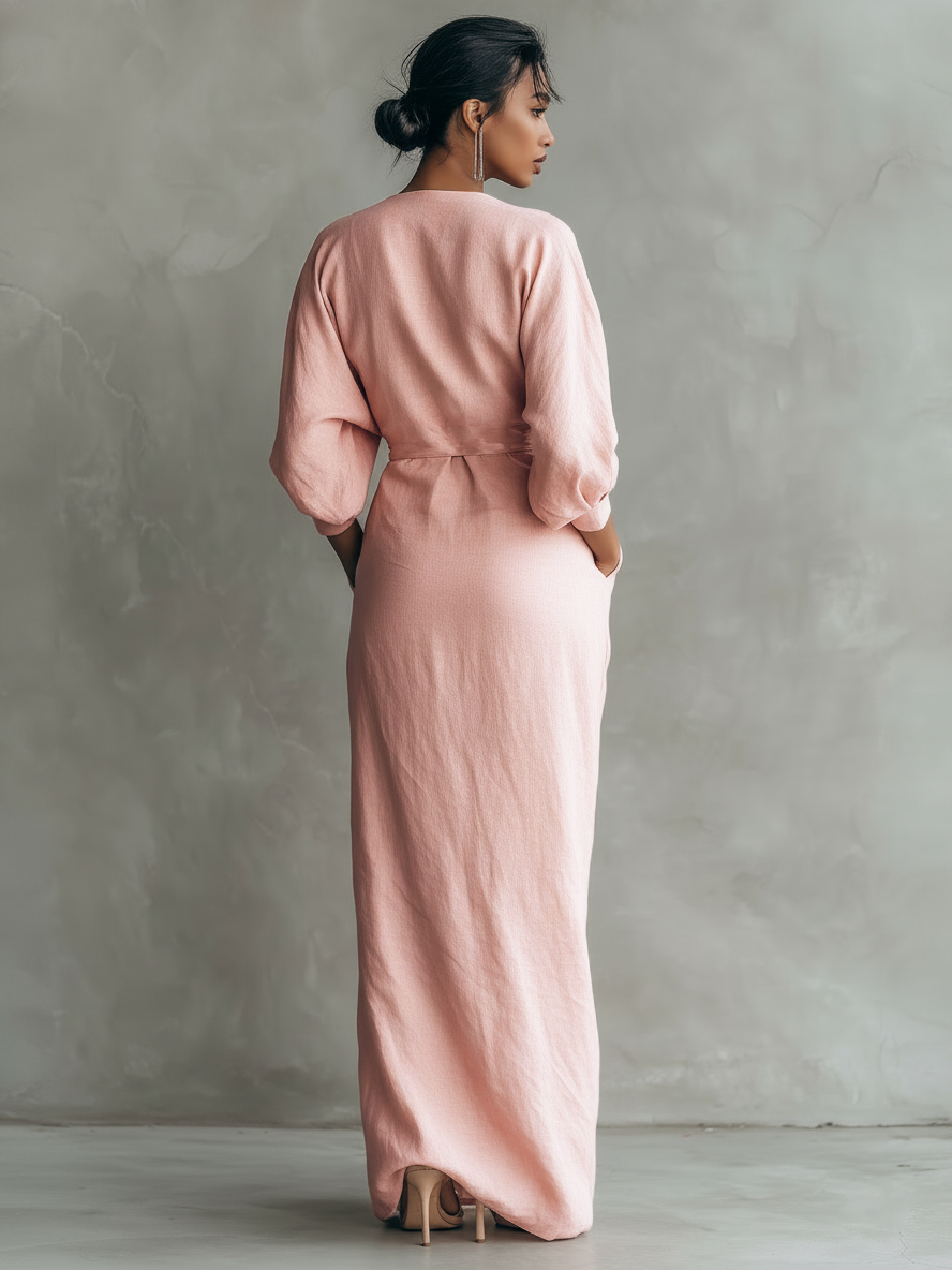 Ivette | Leinen Maxikleid mit fließendem V-Ausschnitt