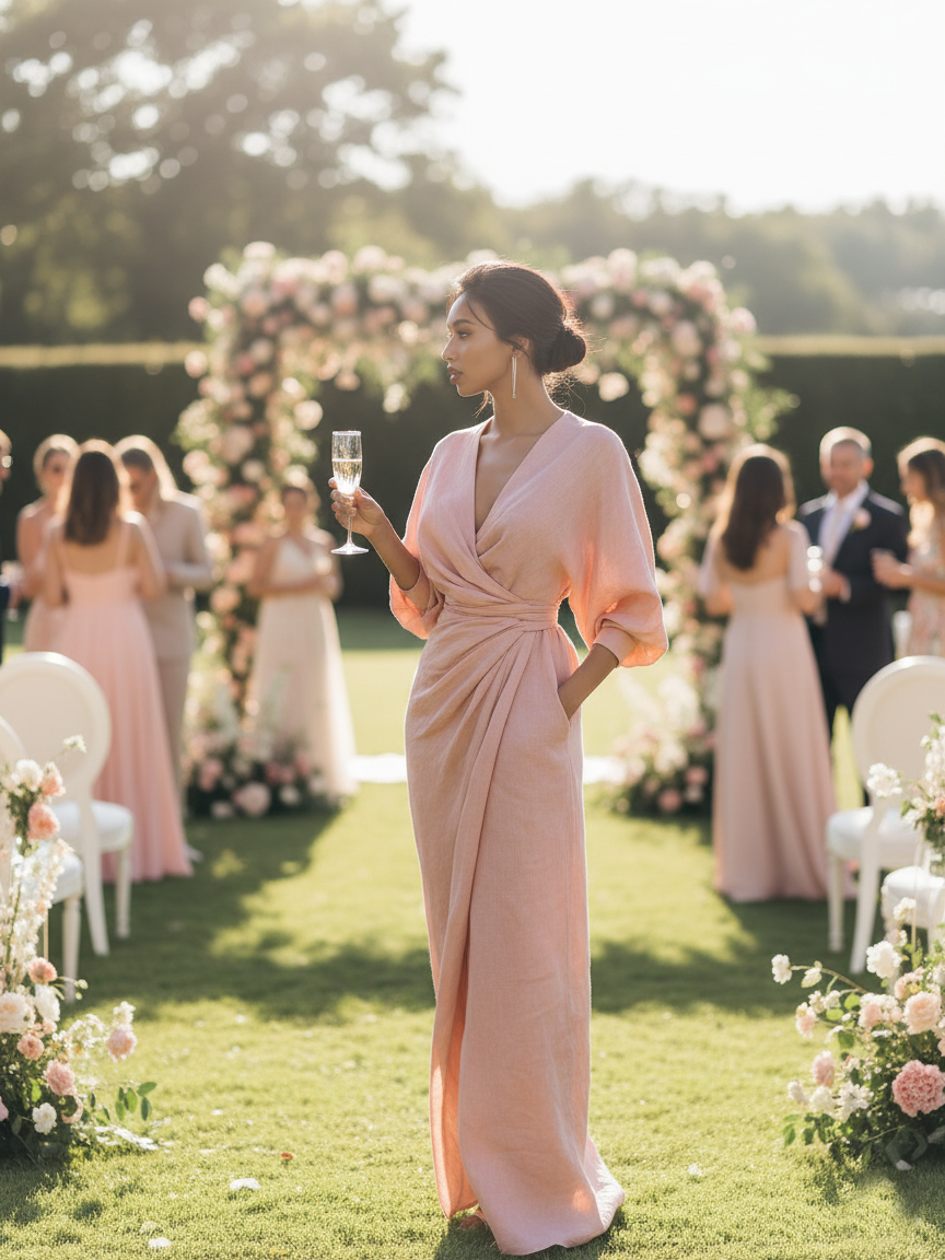 Ivette | Leinen Maxikleid mit fließendem V-Ausschnitt