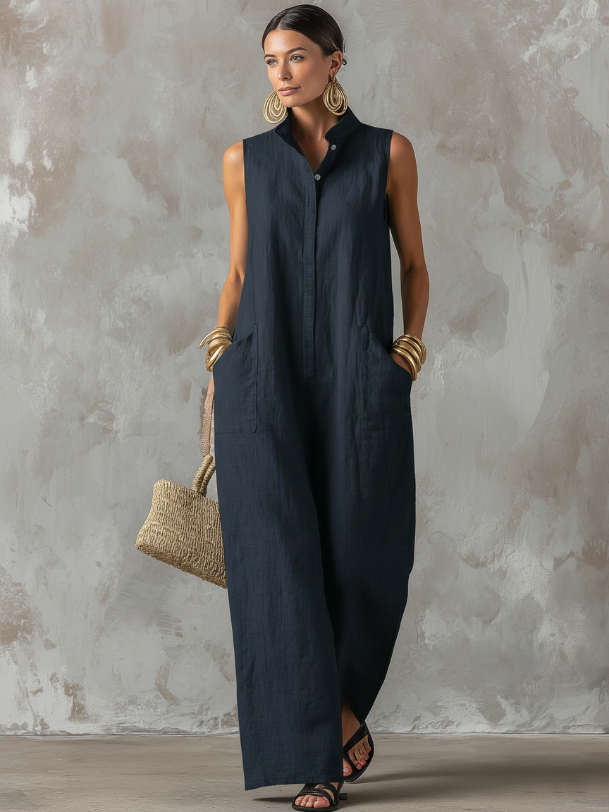 Selene | Entspannter Leinen-Jumpsuit mit Stehkragen