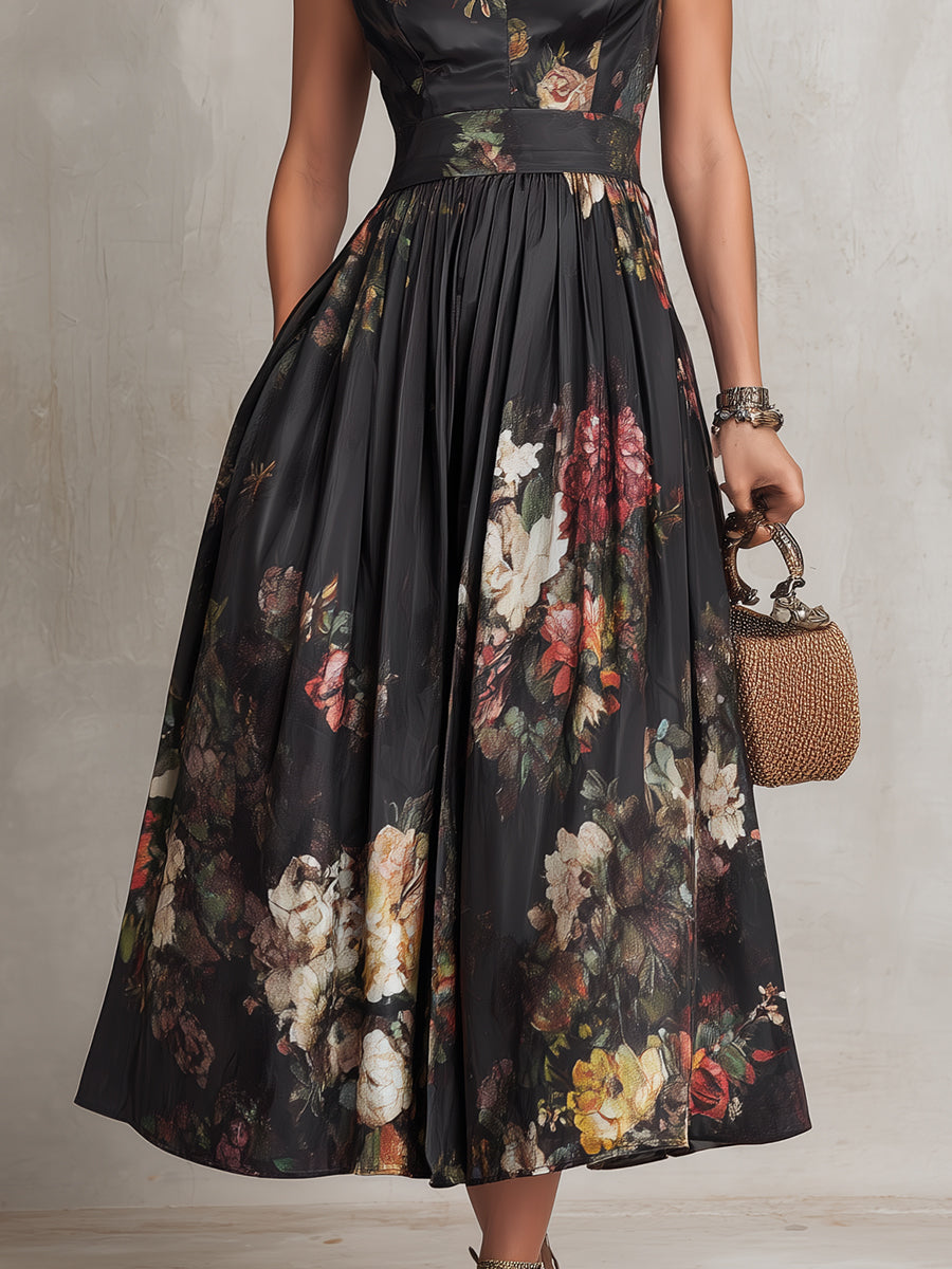 Lillian | Plissierter Satin-Blumen-Kleid