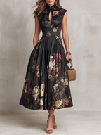 Lillian | Plissierter Satin-Blumen-Kleid
