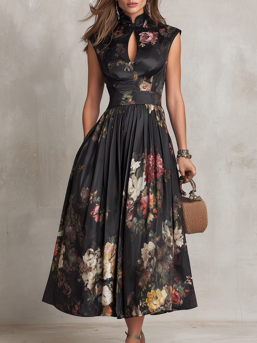 Lillian | Plissierter Satin-Blumen-Kleid
