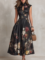 Lillian | Plissierter Satin-Blumen-Kleid