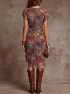 Martina | Boho-Stil Midikleid mit Kunstmotiv