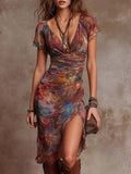 Martina | Boho-Stil Midikleid mit Kunstmotiv