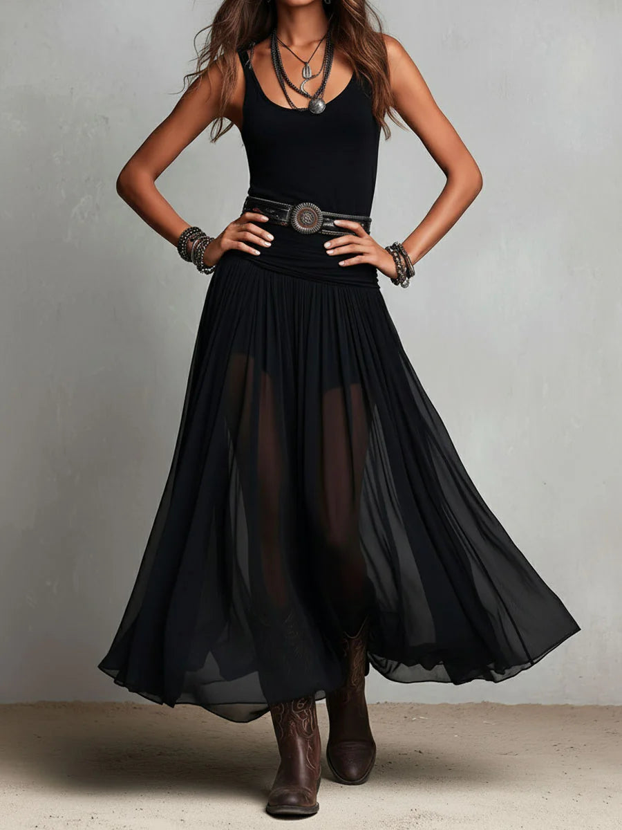 Odette | Elegantes Maxikleid aus Tüll mit Gürtel