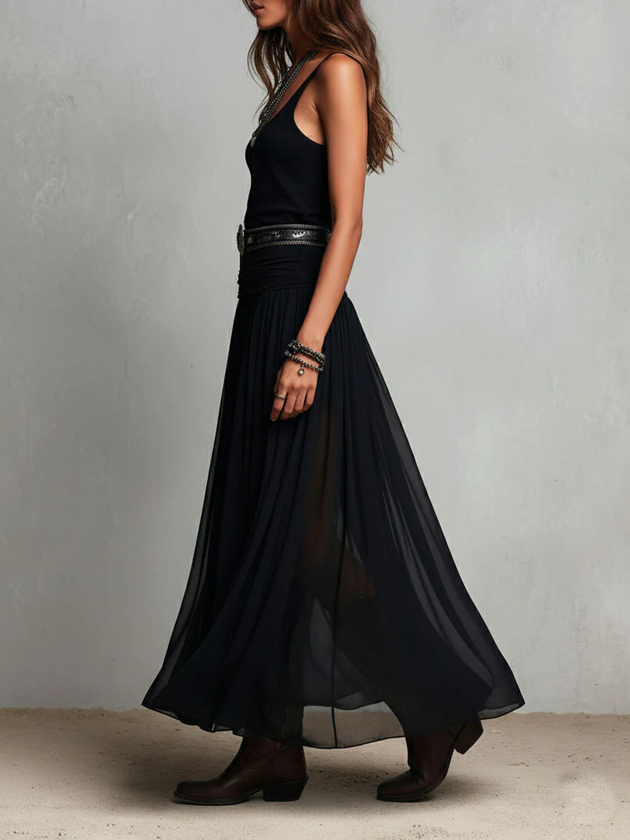 Odette | Elegantes Maxikleid aus Tüll mit Gürtel