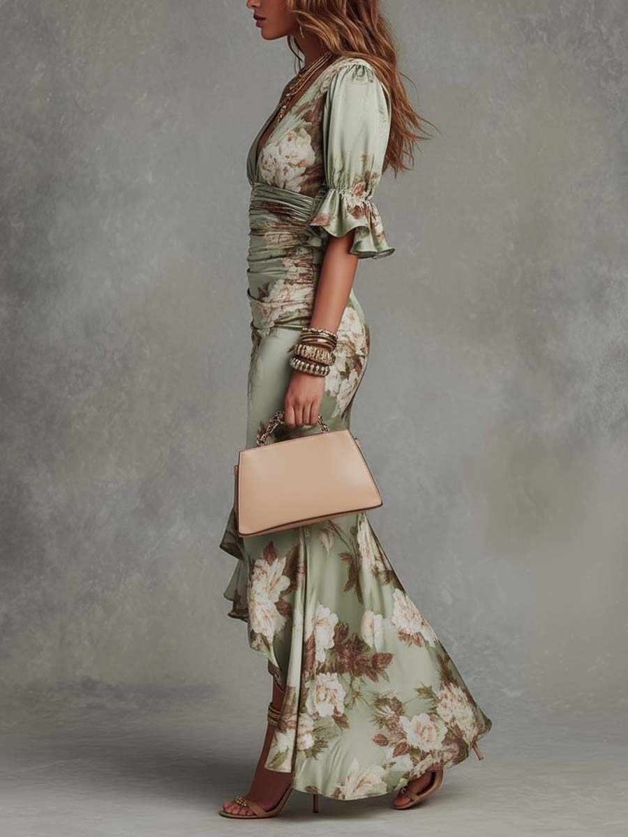 Anastasia | Langes Blumenmuster-Kleid