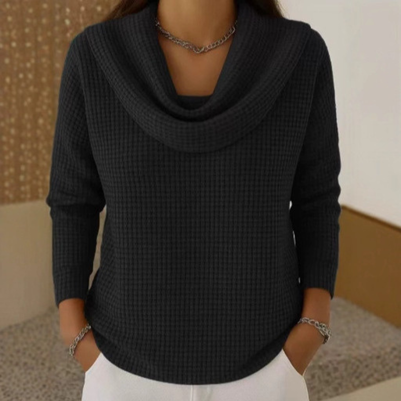 Amber | Eleganter Waffel-Pullover mit Warmem Wasserfall-Ausschnitt