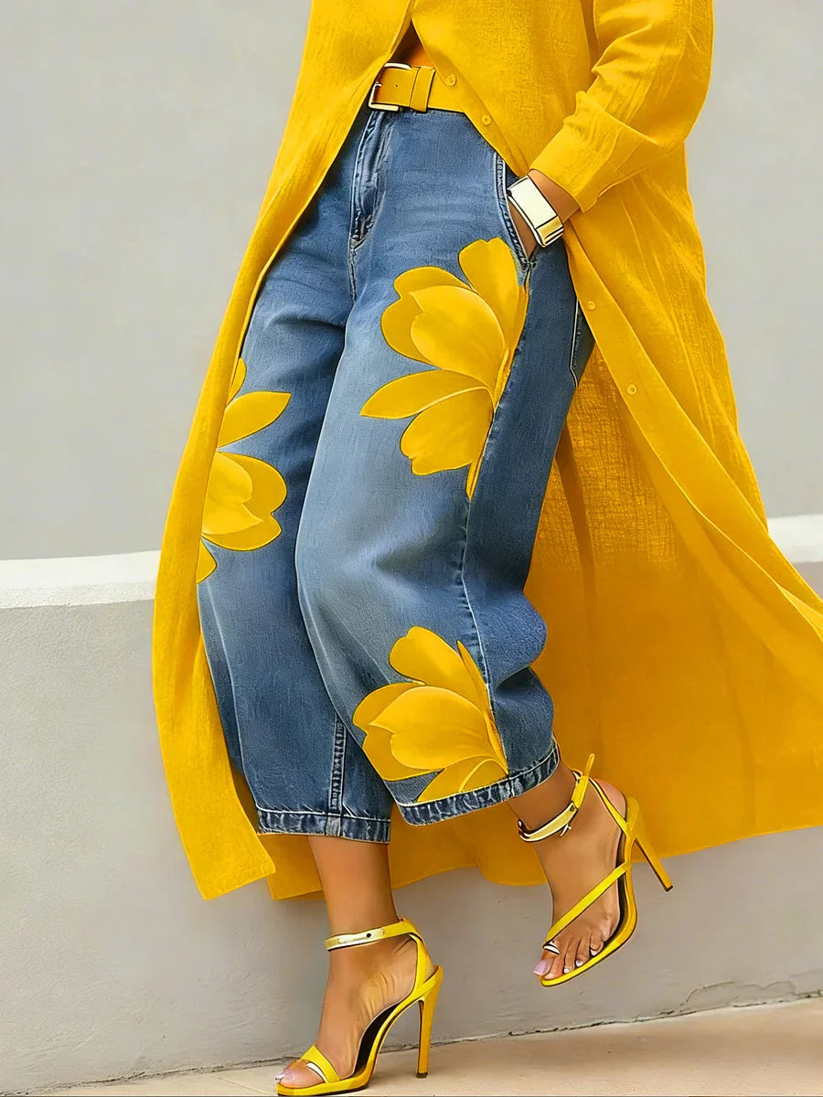 Analie | Hemdkleid mit Blumenjeans-Set