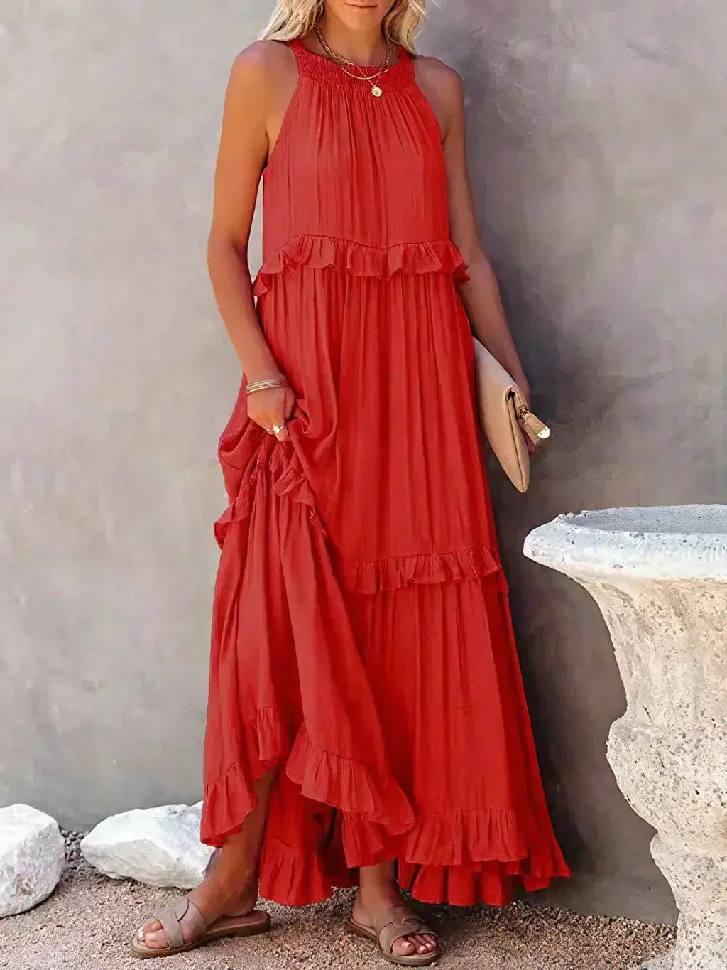 Lou | Elegantes ärmelloses Kleid mit Rüschen-Details