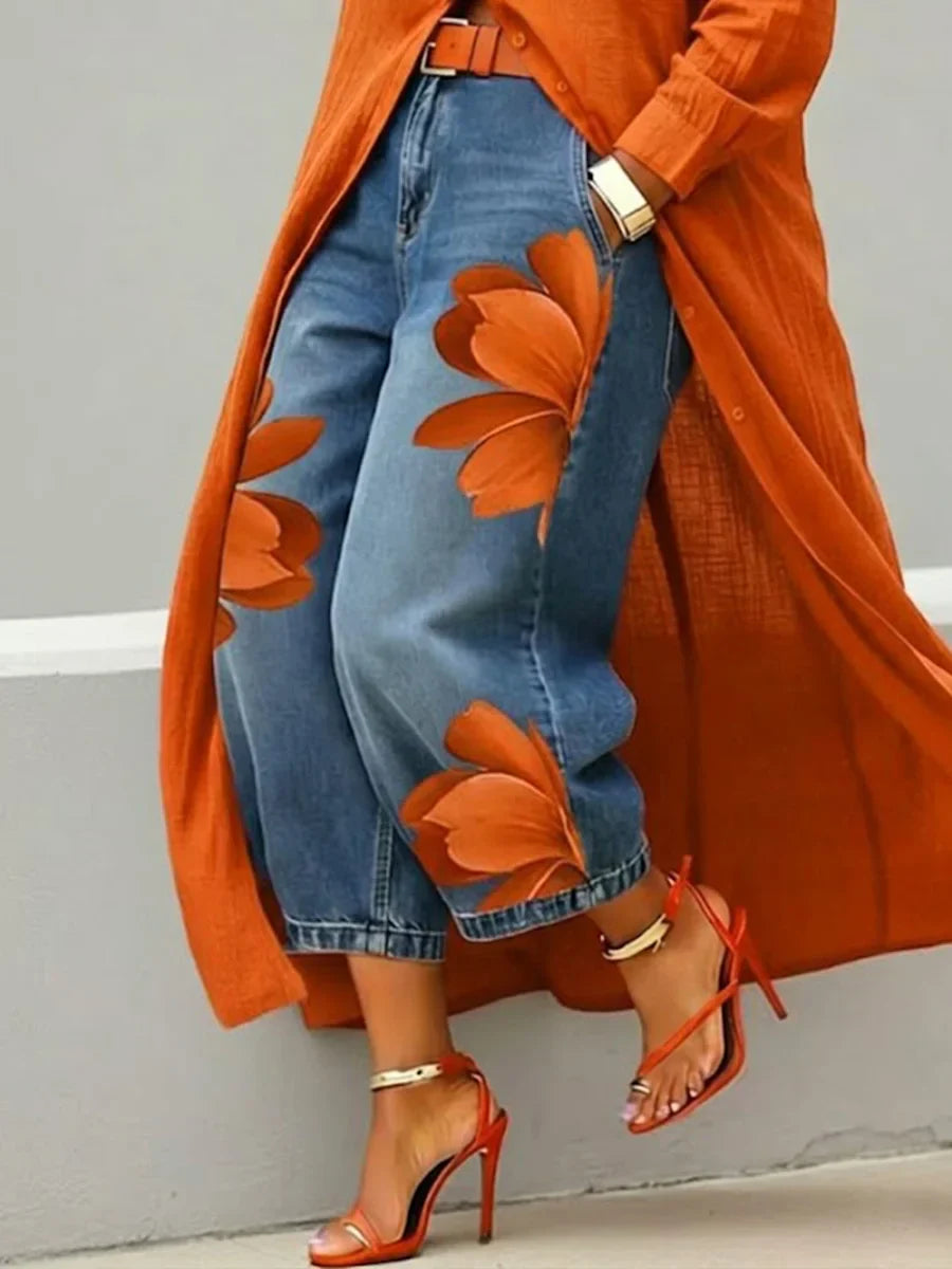Analie | Hemdkleid mit Blumenjeans-Set