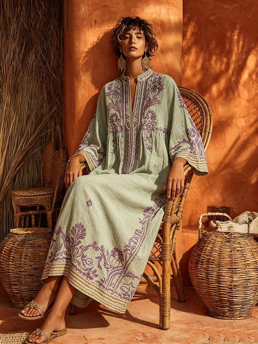 Elena | Besticktes Maxikleid im Mittelmeer-Stil