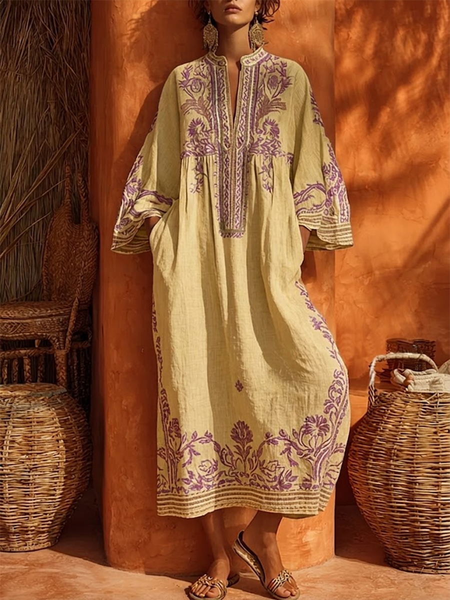 Elena | Besticktes Maxikleid im Mittelmeer-Stil