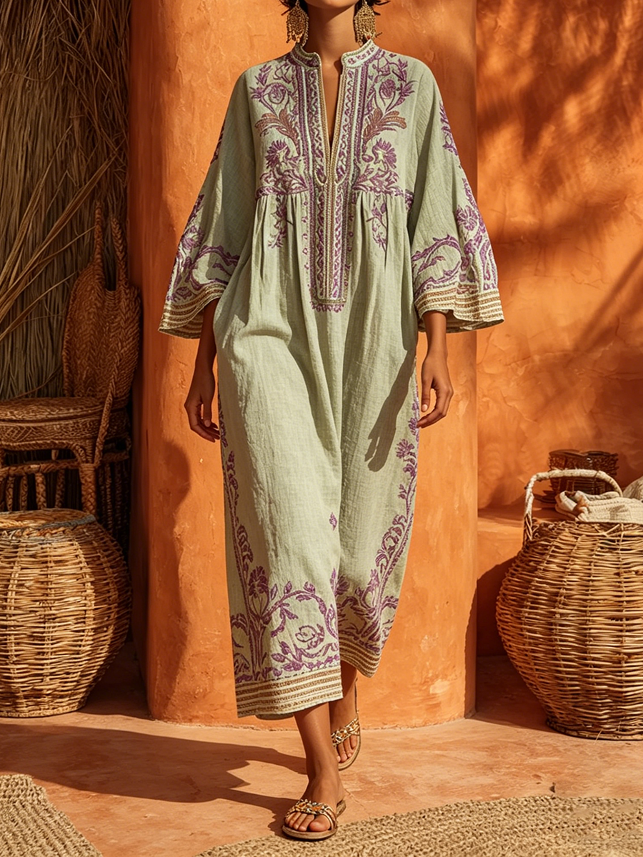 Elena | Besticktes Maxikleid im Mittelmeer-Stil