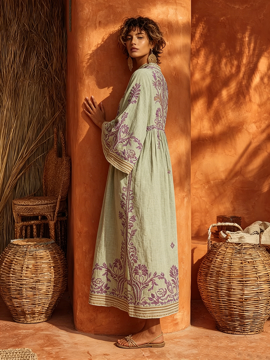 Elena | Besticktes Maxikleid im Mittelmeer-Stil