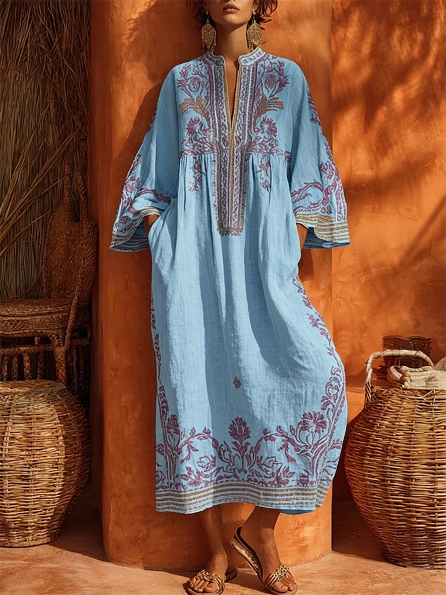 Elena | Besticktes Maxikleid im Mittelmeer-Stil