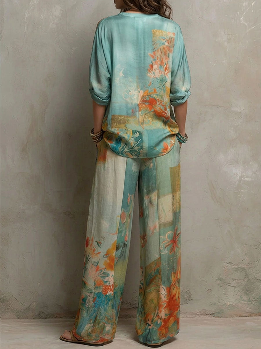 Chiara | Blumen-Hosen-Set mit weitem Bein