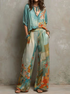 Chiara | Blumen-Hosen-Set mit weitem Bein