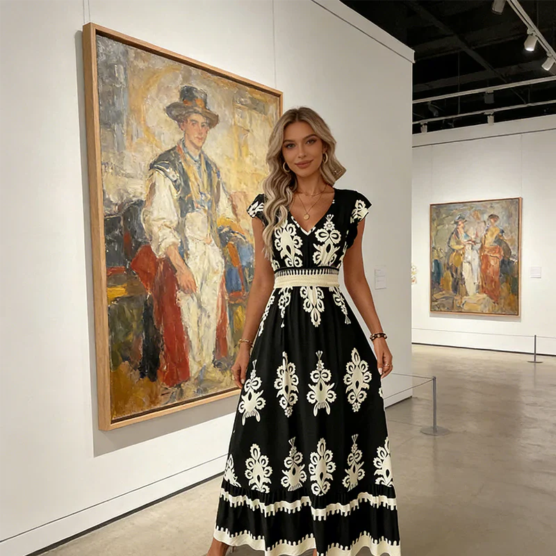 Candela | Barockstil Maxikleid mit V-Ausschnitt