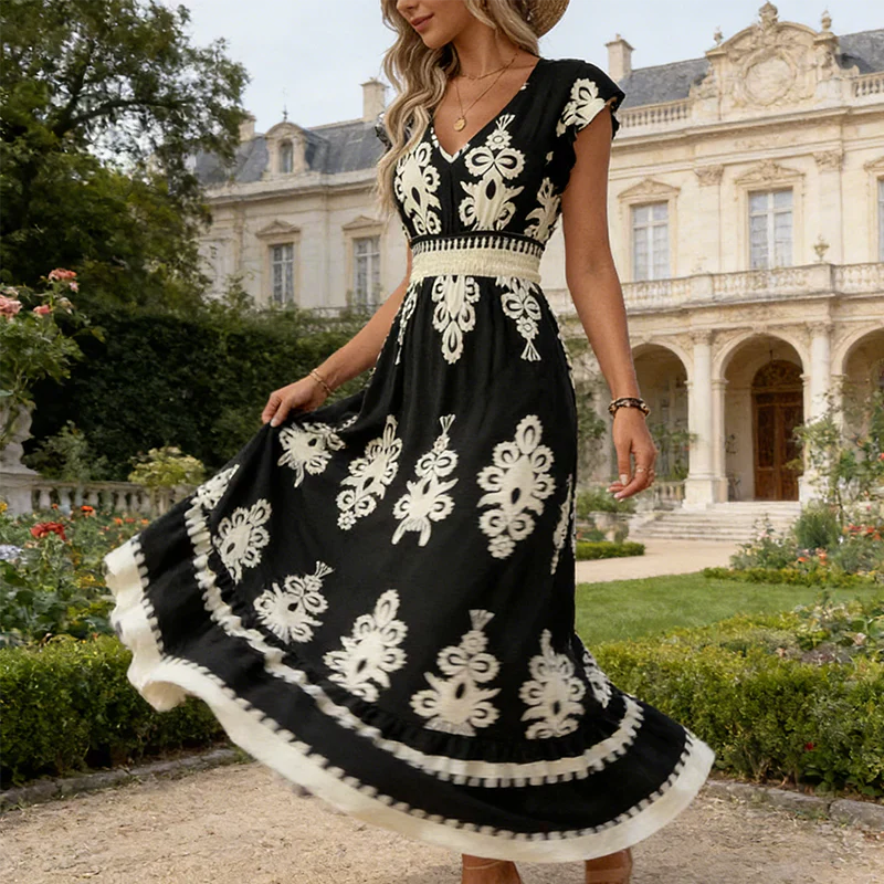 Candela | Barockstil Maxikleid mit V-Ausschnitt